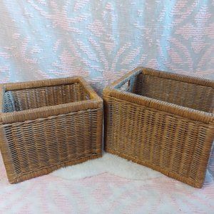 Vintage Set of 2 Wicker Nested Baskets with Handles 12"L x 10"D x 9.5"H